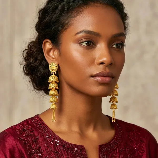 Gold_Plated_Multi_Layer_Ghungroo_Mesh_Temple_Jhumka_Earrings_For_Women