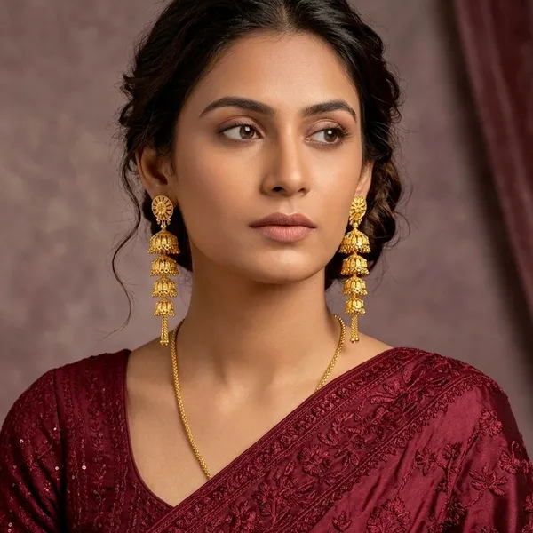 Gold_Plated_Multi_Layer_Ghungroo_Mesh_Temple_Jhumka_Earrings_For_Women