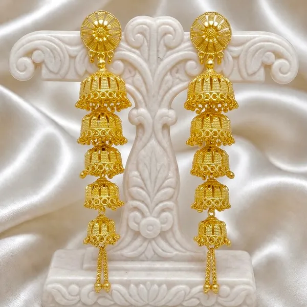 Gold_Plated_Multi_Layer_Ghungroo_Mesh_Temple_Jhumka_Earrings_For_Women