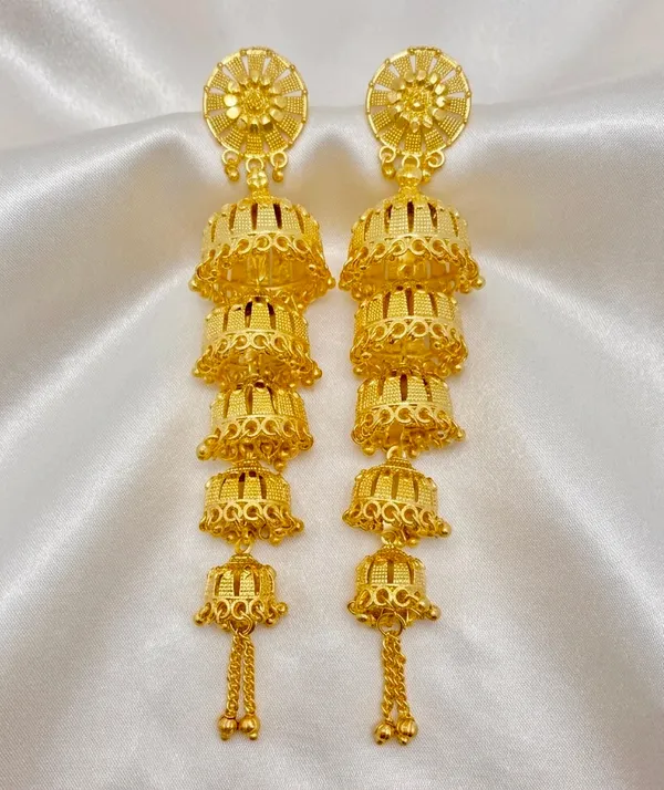 Gold_Plated_Multi_Layer_Ghungroo_Mesh_Temple_Jhumka_Earrings_For_Women