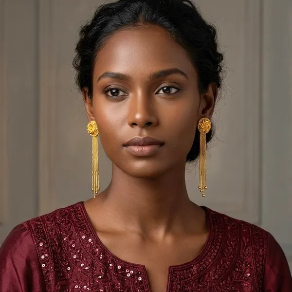 Gold_Micro_Plated_Floral_Swirl_Chain_Tassel_Temple_Earrings