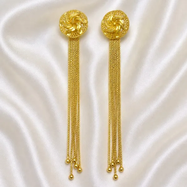 Gold_Micro_Plated_Floral_Swirl_Chain_Tassel_Temple_Earrings