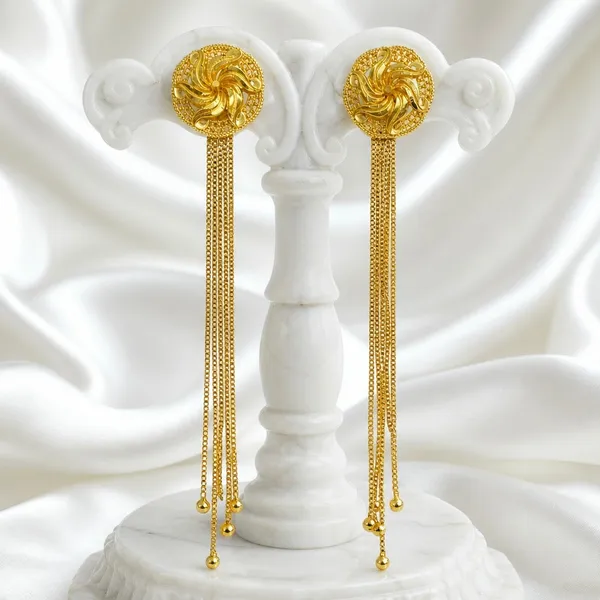 Gold_Micro_Plated_Floral_Swirl_Chain_Tassel_Temple_Earrings