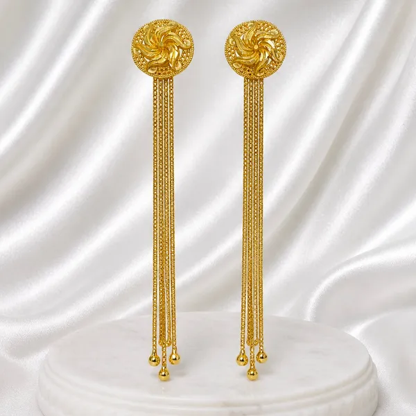 Gold_Micro_Plated_Floral_Swirl_Chain_Tassel_Temple_Earrings