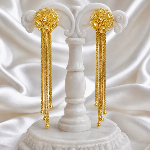 Gold_Micro_Plated_Floral_Top_Chain_Tassel_Long_Earrings