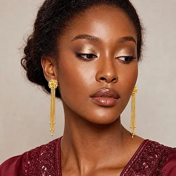Gold_Micro_Plated_Floral_Top_Chain_Tassel_Long_Earrings