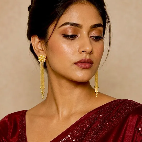 Gold_Micro_Plated_Floral_Top_Chain_Tassel_Long_Earrings