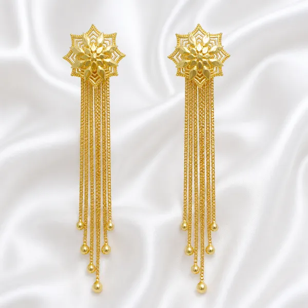 Gold_Plated_Starburst_Floral_Long_Chain_Tassel_Earrings_For_Women