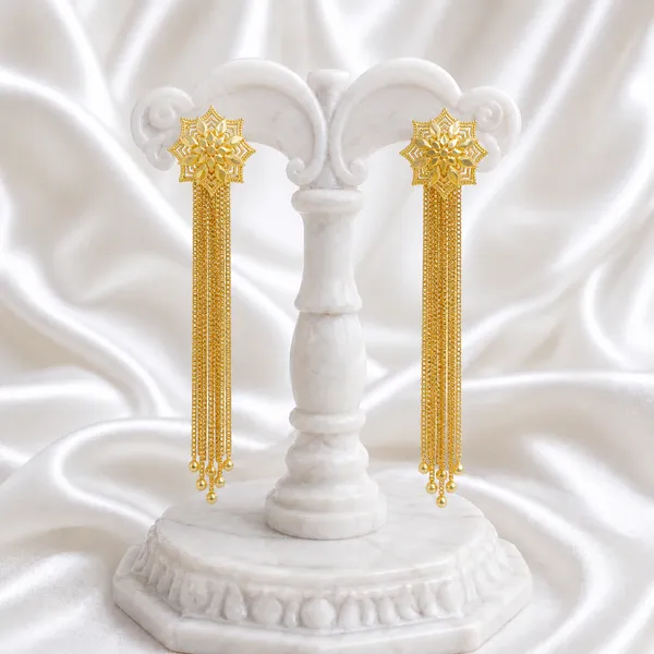 Gold_Plated_Starburst_Floral_Long_Chain_Tassel_Earrings_For_Women
