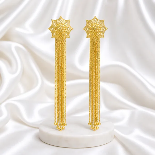 Gold_Plated_Starburst_Floral_Long_Chain_Tassel_Earrings_For_Women