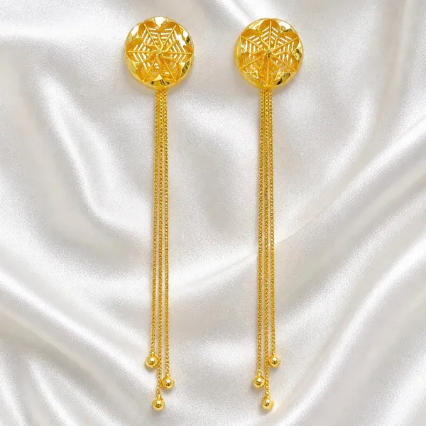 Gold_Micro_Plated_Geometric_Floral_Chain_Tassel_Earrings_For_Women