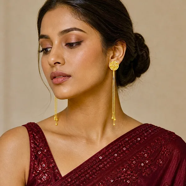 Gold_Micro_Plated_Geometric_Floral_Chain_Tassel_Earrings_For_Women
