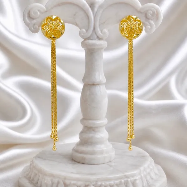 Gold_Micro_Plated_Geometric_Floral_Chain_Tassel_Earrings_For_Women