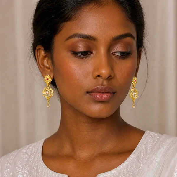 Gold_Plated_Ad_Ruby_Floral_Drop_Earrings_For_Women