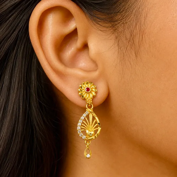 Gold_Micro_Plated_Floral_Ruby_Ad_Teardrop_Earrings_For_Women