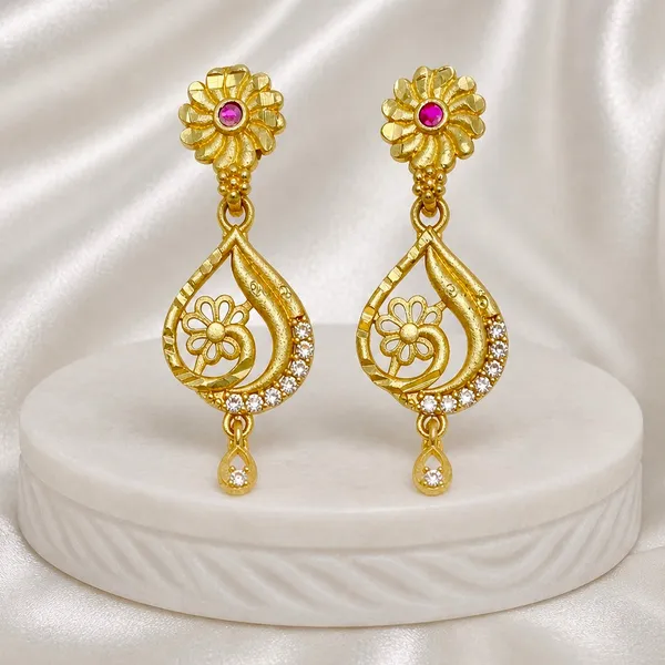 Gold_Micro_Plated_Floral_Ruby_Ad_Teardrop_Drop_Earrings_For_Women