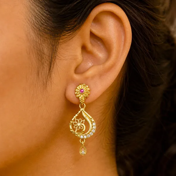 Gold_Micro_Plated_Floral_Ruby_Ad_Teardrop_Drop_Earrings_For_Women