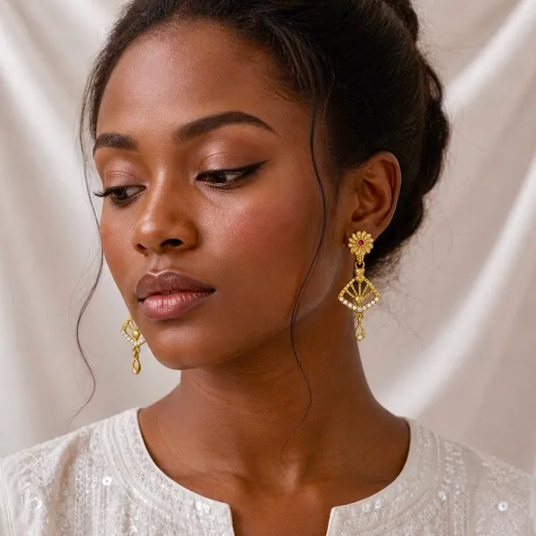 Gold_Plated_Copper_Ad_Ruby_Floral_Stud_Geometric_Drop_Earrings
