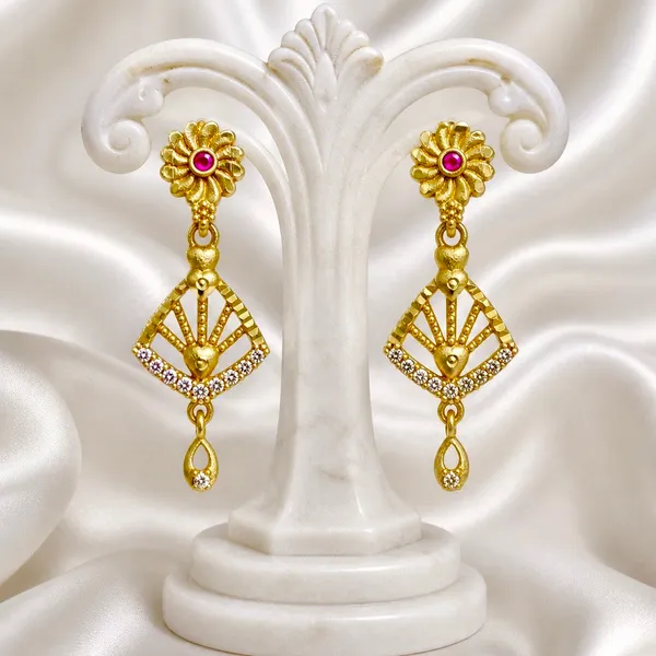 Gold_Plated_Copper_Ad_Ruby_Floral_Stud_Geometric_Drop_Earrings