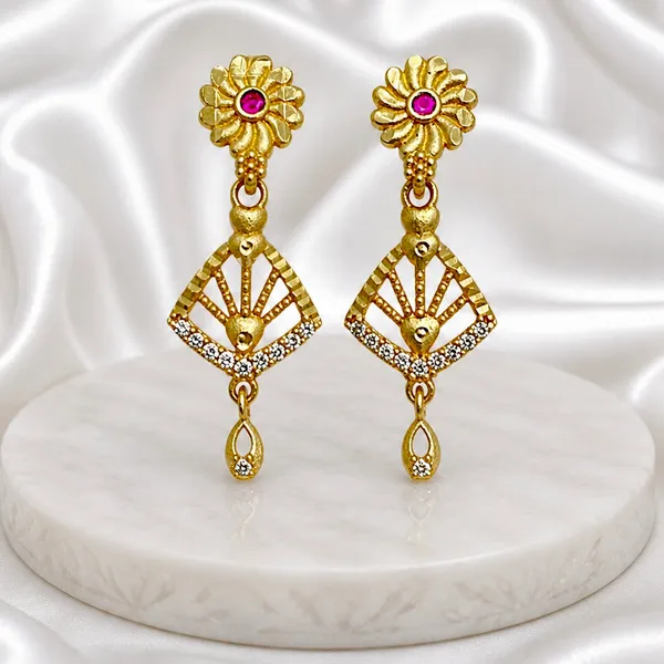 Gold_Plated_Copper_Ad_Ruby_Floral_Stud_Geometric_Drop_Earrings