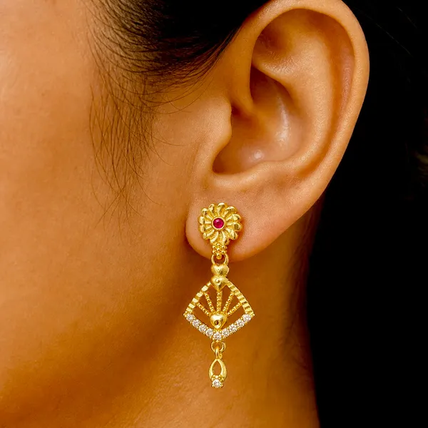 Gold_Plated_Copper_Ad_Ruby_Floral_Stud_Geometric_Drop_Earrings