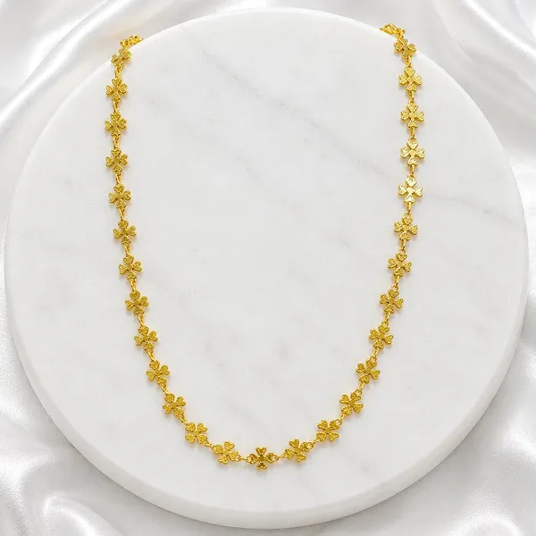 Gold_Micro_Plated_Clover_Floral_Link_Neck_Chain_For_Women