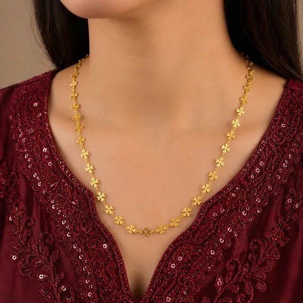Gold_Micro_Plated_Clover_Floral_Link_Neck_Chain_For_Women