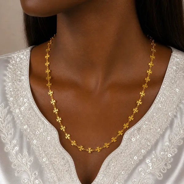 Gold_Micro_Plated_Clover_Floral_Link_Neck_Chain_For_Women