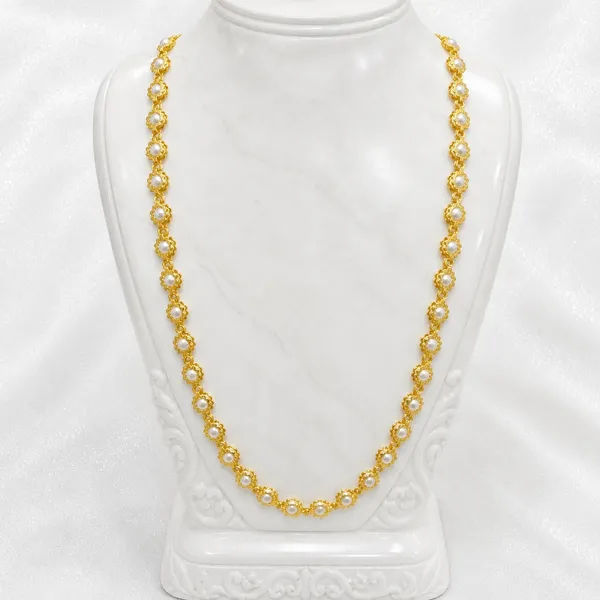 White_Gold_Micro_Plated_Copper_Pearl_Floral_Neck_Chain_For_Women