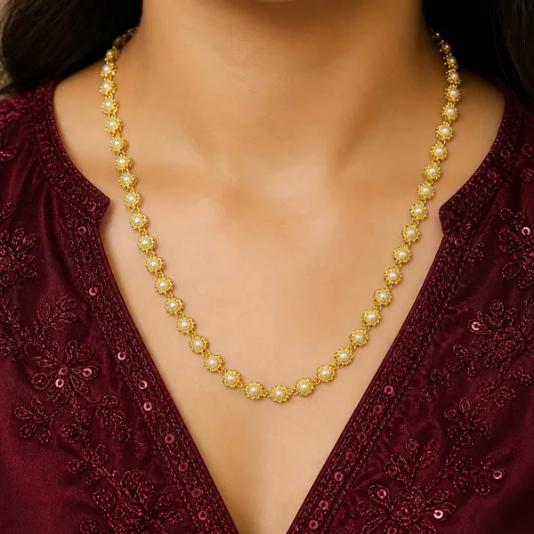 White_Gold_Micro_Plated_Copper_Pearl_Floral_Neck_Chain_For_Women