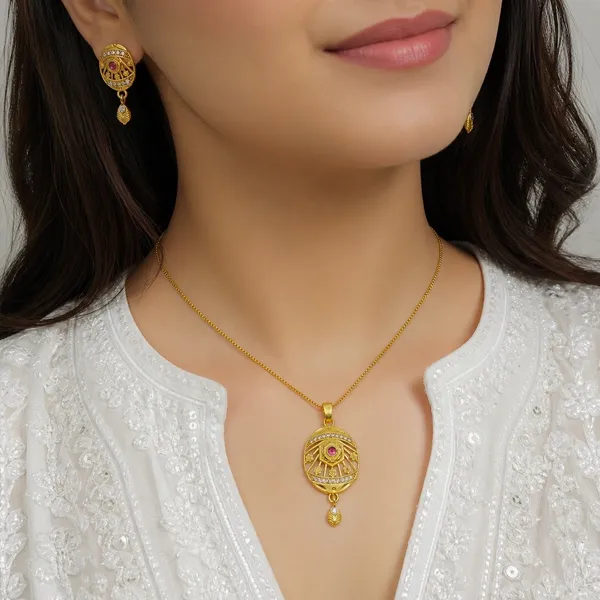 Gold_Micro-Plated_Ad_Ruby_Oval_Pendant_Necklace_Set_For_Women
