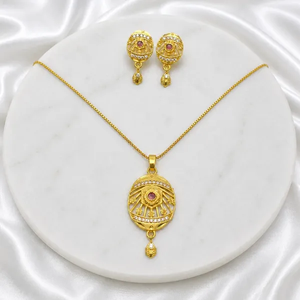 Gold_Micro-Plated_Ad_Ruby_Oval_Pendant_Necklace_Set_For_Women