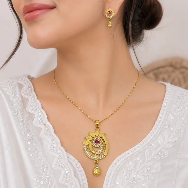 Gold_Micro_Plated_Ad_Ruby_Statement_Pendant_Necklace_Set