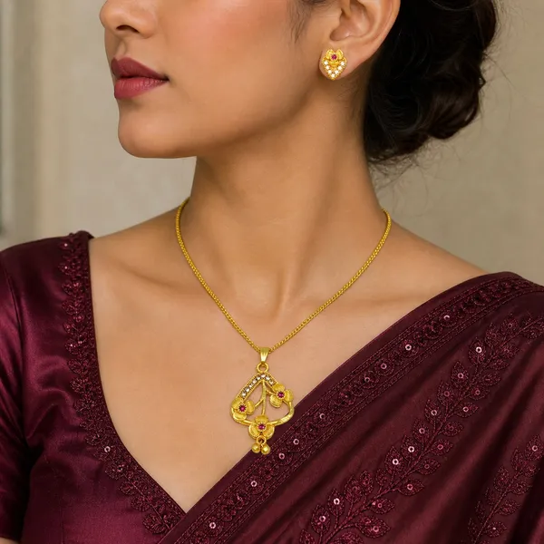 Gold_Micro_Plated_Ad_Ruby_Floral_Pendant_Necklace_Set_For_Women