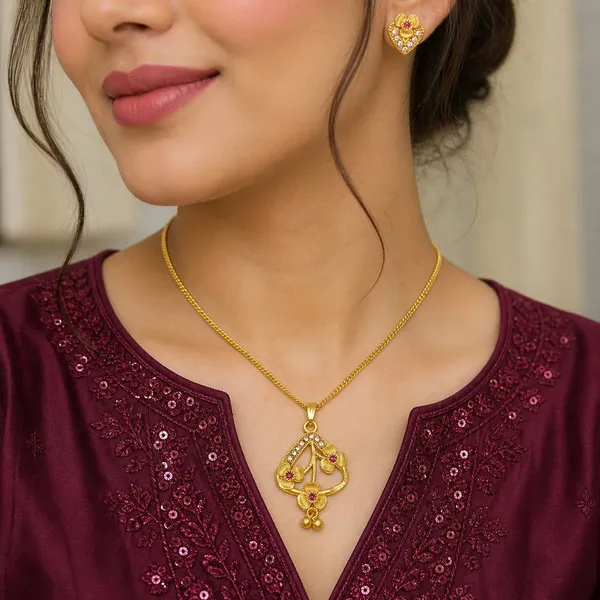 Gold_Micro_Plated_Ad_Ruby_Floral_Pendant_Necklace_Set_For_Women