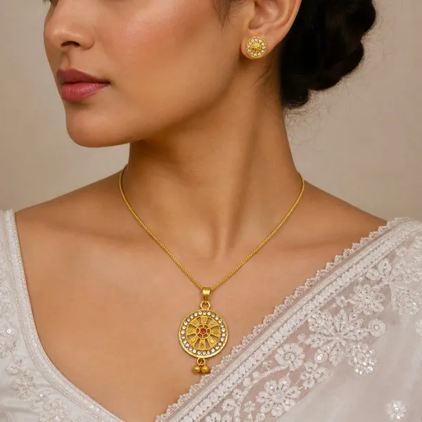 Gold_Micro_Plated_Ad_Ruby_Circular_Halo_Necklace_Earring_Set