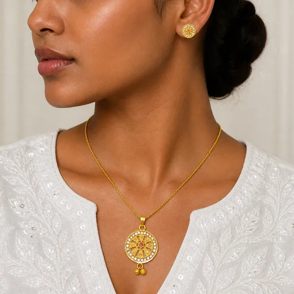 Gold_Micro_Plated_Ad_Ruby_Circular_Halo_Necklace_Earring_Set