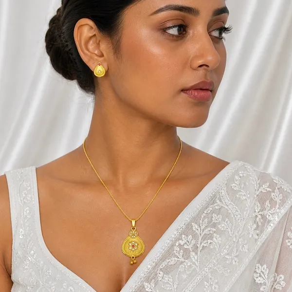 Gold_Micro_Plated_Ad_Ruby_Pear_Drop_Pendant_Necklace_Set_For_Women