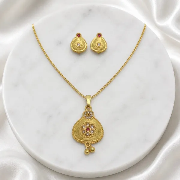 Gold_Micro_Plated_Ad_Ruby_Pear_Drop_Pendant_Necklace_Set_For_Women