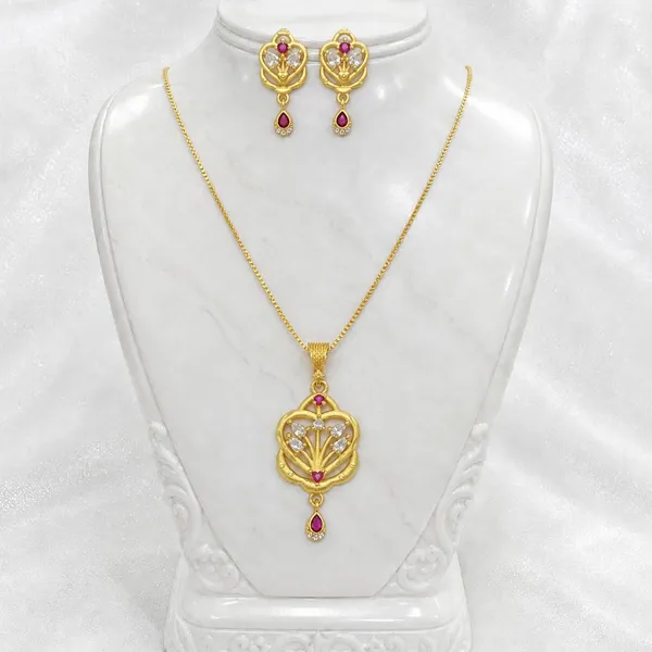 Gold_Micro_Plated_Ad_Ruby_Floral_Heart_Pendant_Necklace_Set_For_Women