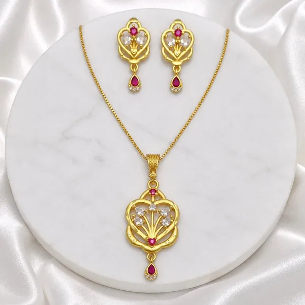 Gold_Micro_Plated_Ad_Ruby_Floral_Heart_Pendant_Necklace_Set_For_Women