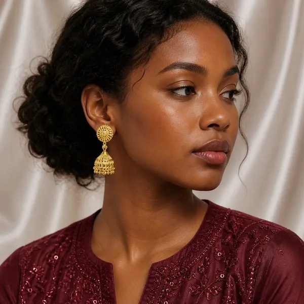 Gold_Plated_Petal_Mesh_Ghungroo_Jhumki_Earrings_For_Women