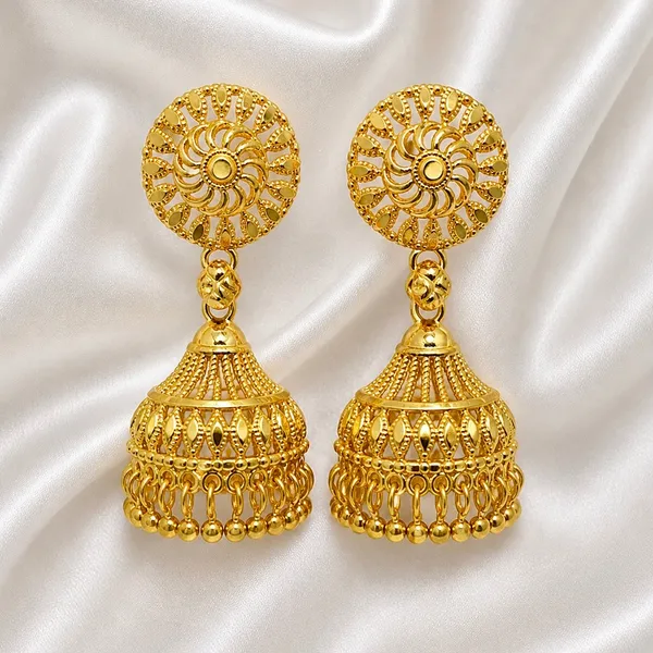 Gold_Plated_Petal_Mesh_Ghungroo_Jhumki_Earrings_For_Women