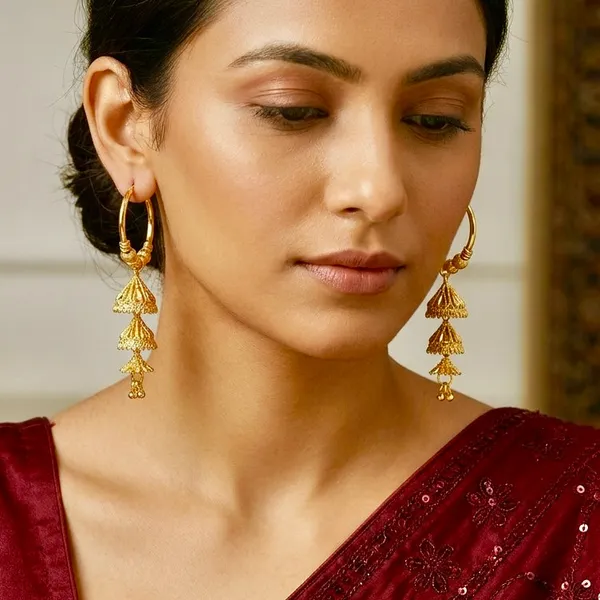 Gold_Plated_Hoop_Tiered_Temple_Style_Jhumka_Drop_Earrings_For_Women