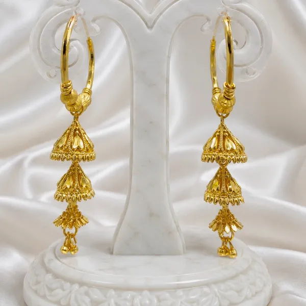 Gold_Plated_Hoop_Tiered_Temple_Style_Jhumka_Drop_Earrings_For_Women