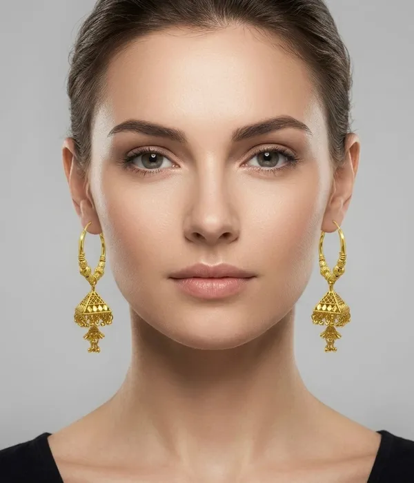 Gold_Plated_Beaded_Hoop_Triangular_Jhumka_Earrings_For_Women