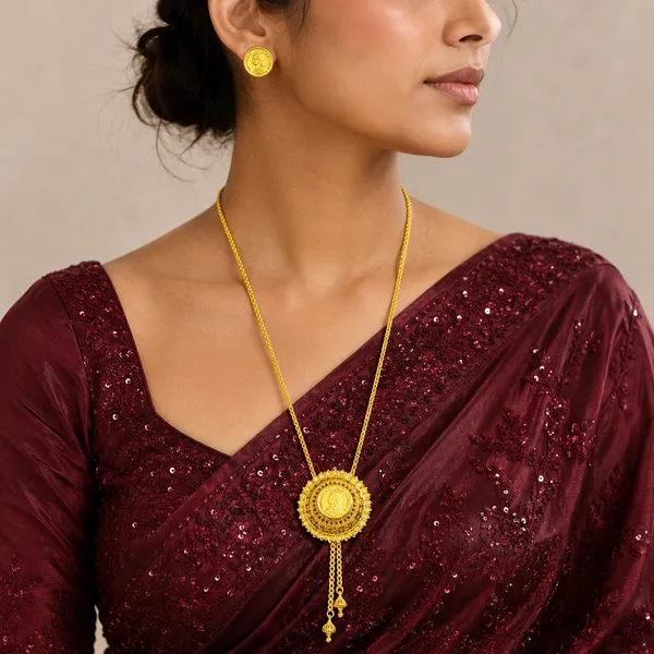 Gold_Micro_Plated_Coin_Medallion_Temple_Tie_Chain_Necklace_Set_For_Women