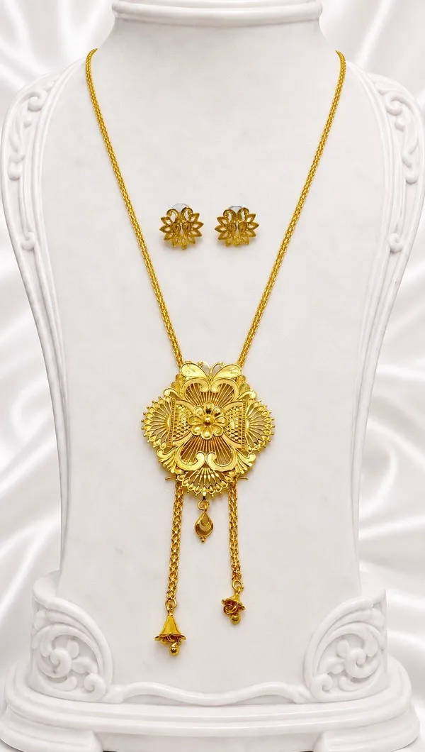 Gold_Micro_Plated_Floral_Medallion_Temple_Tie_Chain_Necklace_Set
