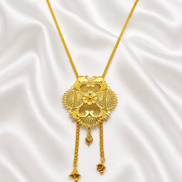 Gold_Micro_Plated_Floral_Medallion_Temple_Tie_Chain_Necklace_Set