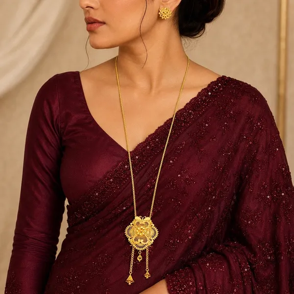 Gold_Micro_Plated_Floral_Medallion_Temple_Tie_Chain_Necklace_Set
